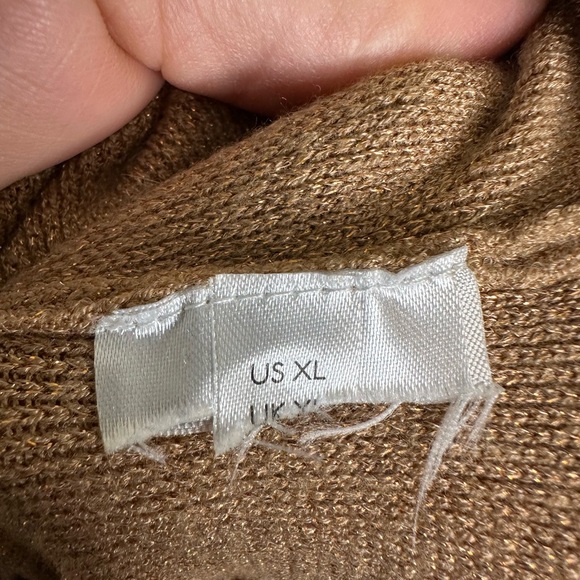 Anthropologie Claudette Ruffle Sleeve Sweater Dress tan with gold fleck - Picture 9 of 10